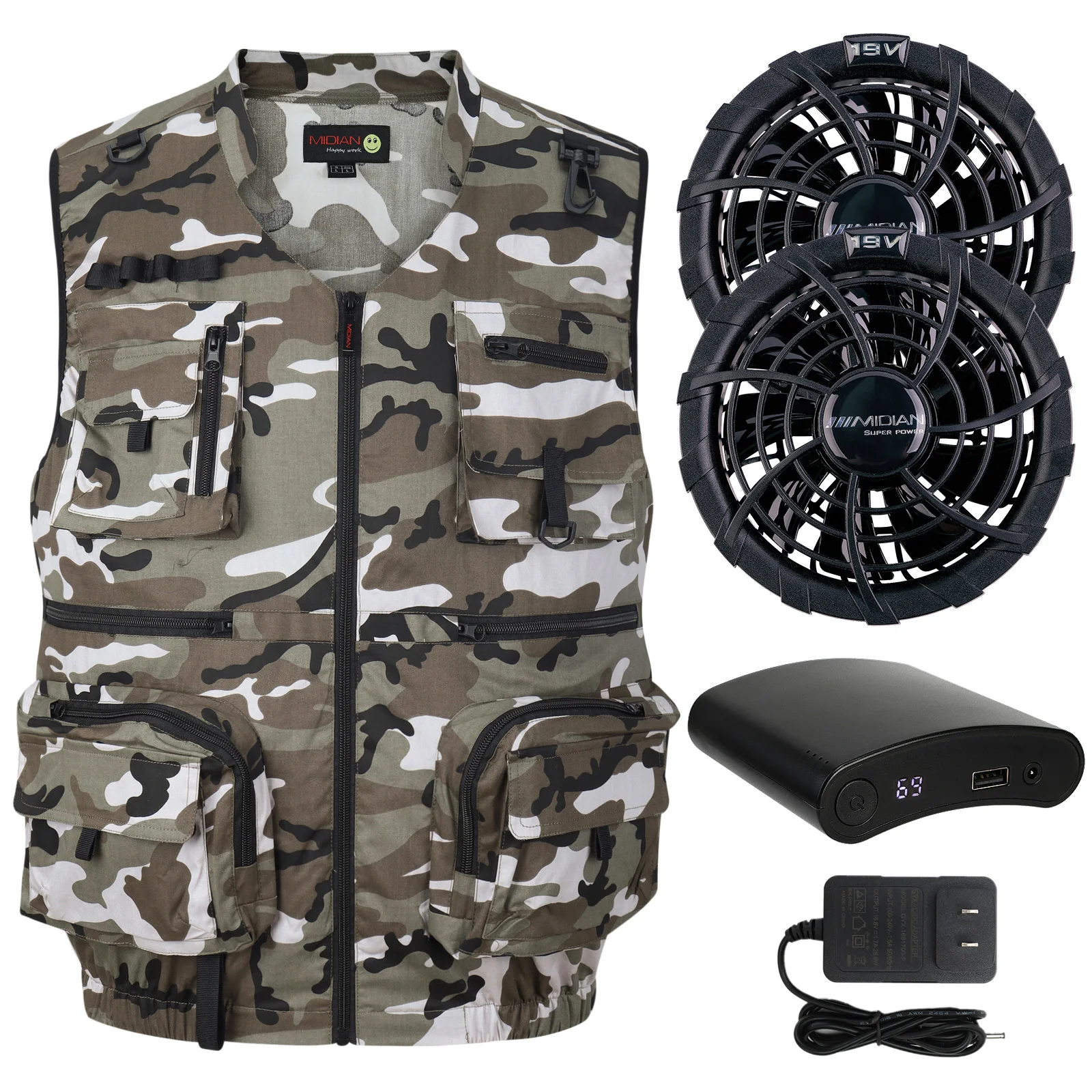 air sensor vest fishing gilet ventilation work clothes blower shirt with battery 19V 18000mah