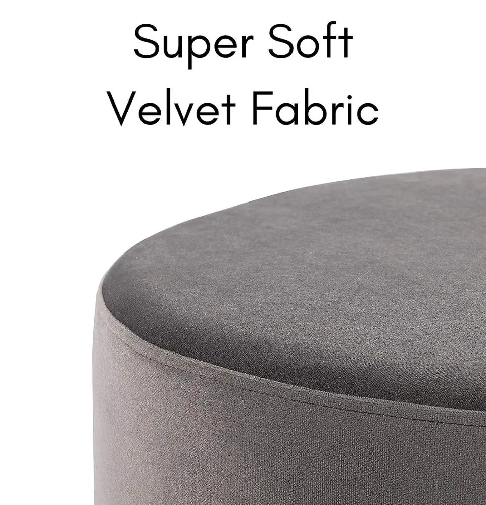 Laynsino Home furniture Velvet Fabric round stool Silver metal base Design Footstool