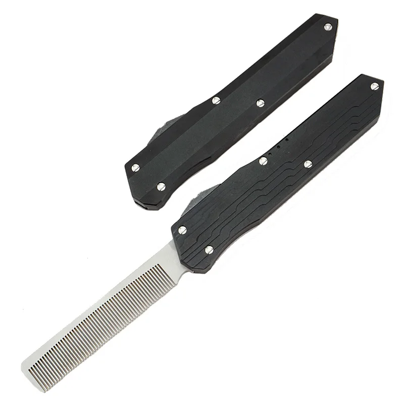 420 Stainless Steel Retractable Comb Aviation Aluminum Handle Metal Large Back Oil Comb Gift Pet Comb