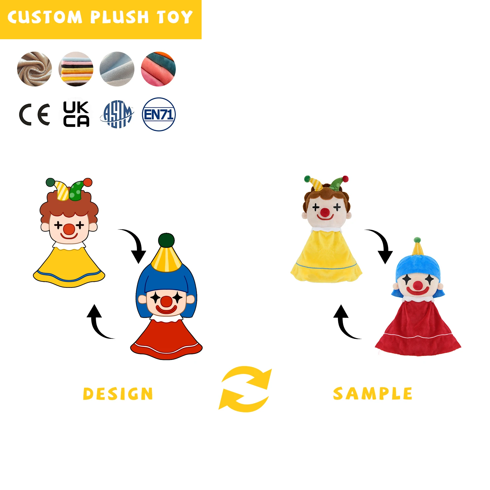 New Arrival Wholesale Custom Plush Dolls 35CM flip clown doll Custom Plushie Kawaii Gift For Fans