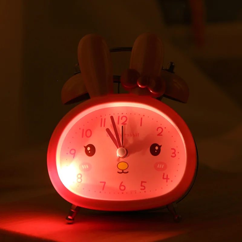 Ringing Noisy Students Children Bedside Night Light Sweep Seconds Silent Bedside Cartoon Night Light Rabbit Ringing Alarm Clock