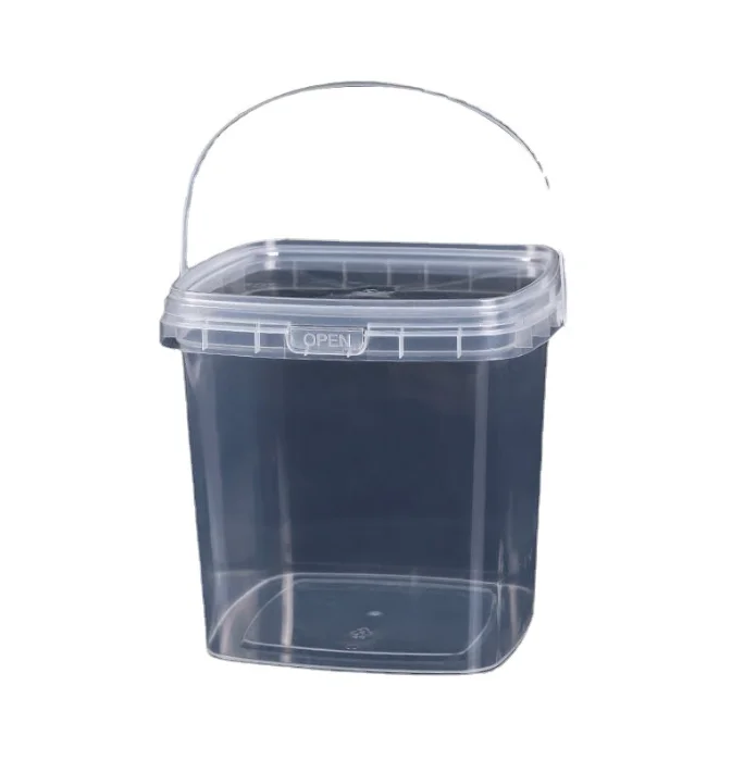 Food grade transparent plastic square bucket with lid for food storage