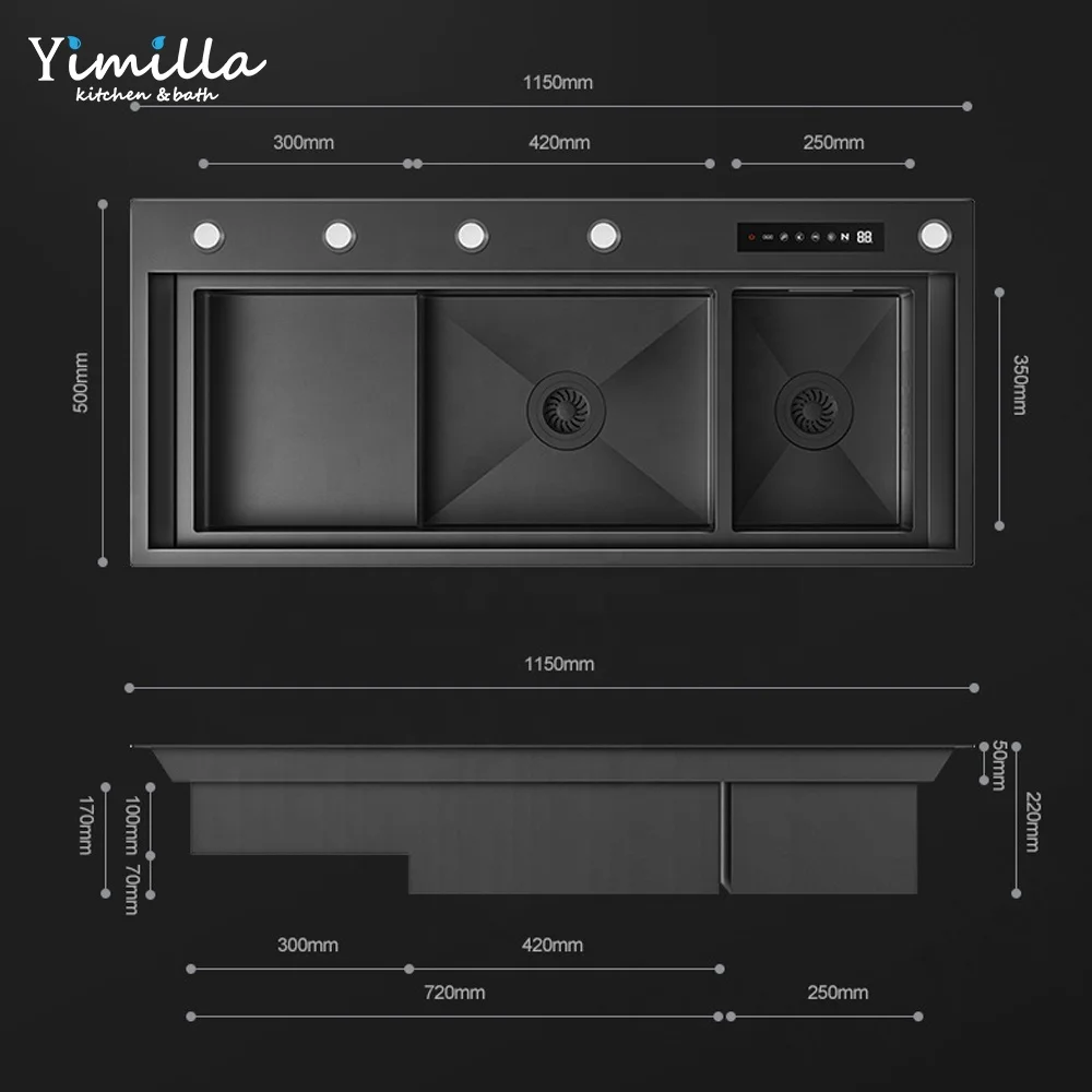 Smart kitchen sink stainless steel double bowl luxury sinks multifunctional Nano black kitchen sink with purification system