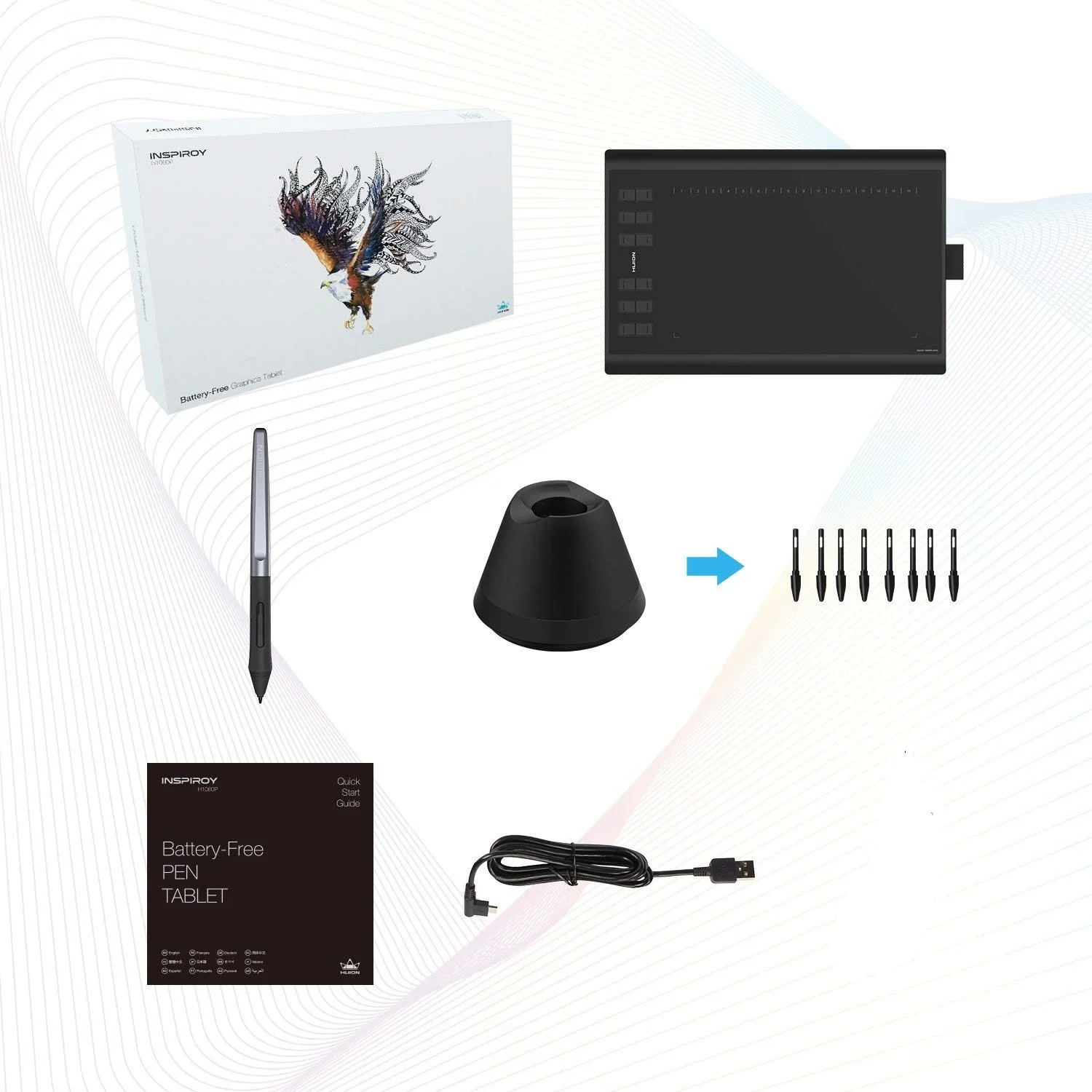  Графический планшет Huion H1060P 5080LPI emr с пером без батареи и функцией