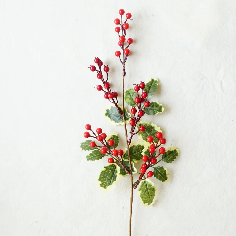 HF201 Artificial  Red Berry and Leaves  Christmas  picks For Winter Holiday Home Decoration
