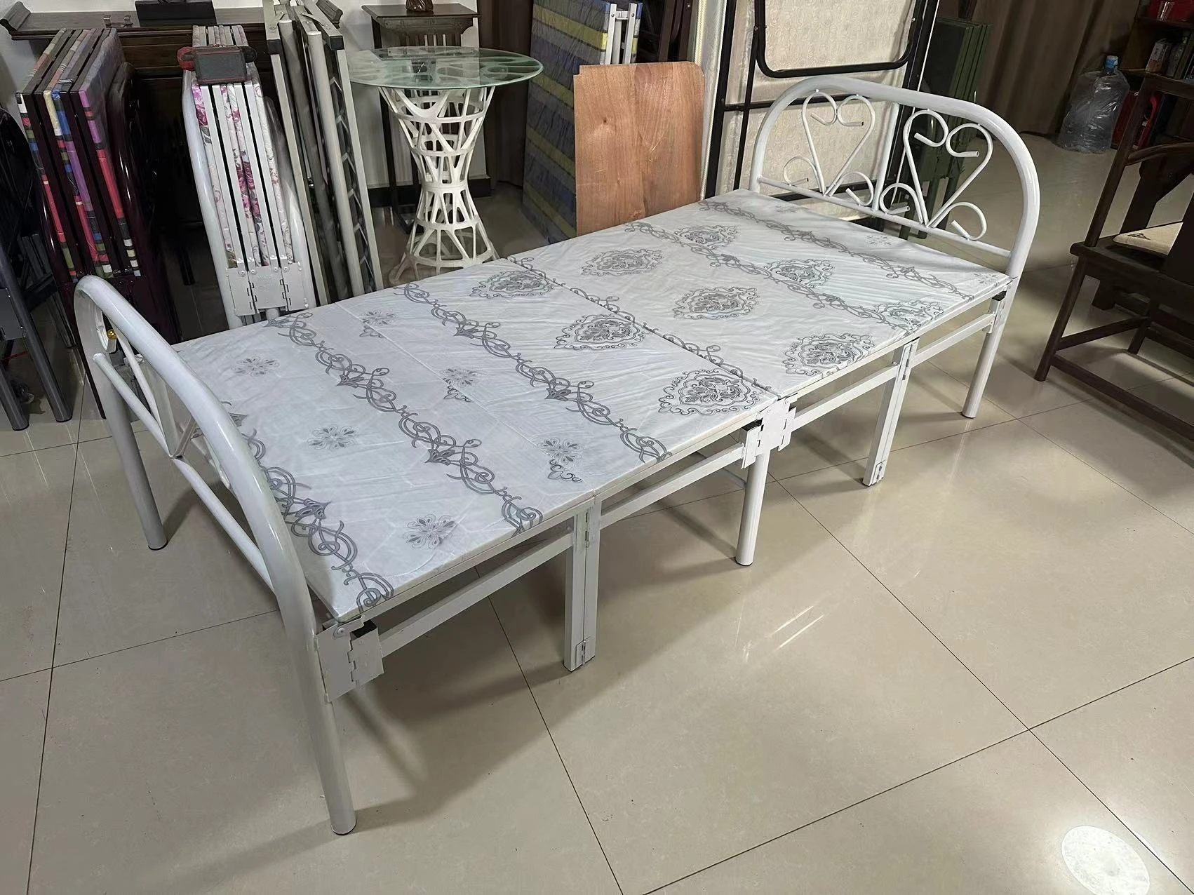Foldable Bed for Adults Carton Folding Bed Single Bed Metal Structure Iron with Matress Modern Dark Color 50pcs Customized Color