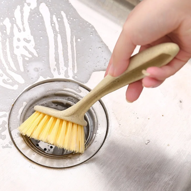 Customized Eco Friendly Long Handle Decontamination Pot Brush Grease Wash Dishes With Handle Pot Brush Kitchen Cleaning Brush