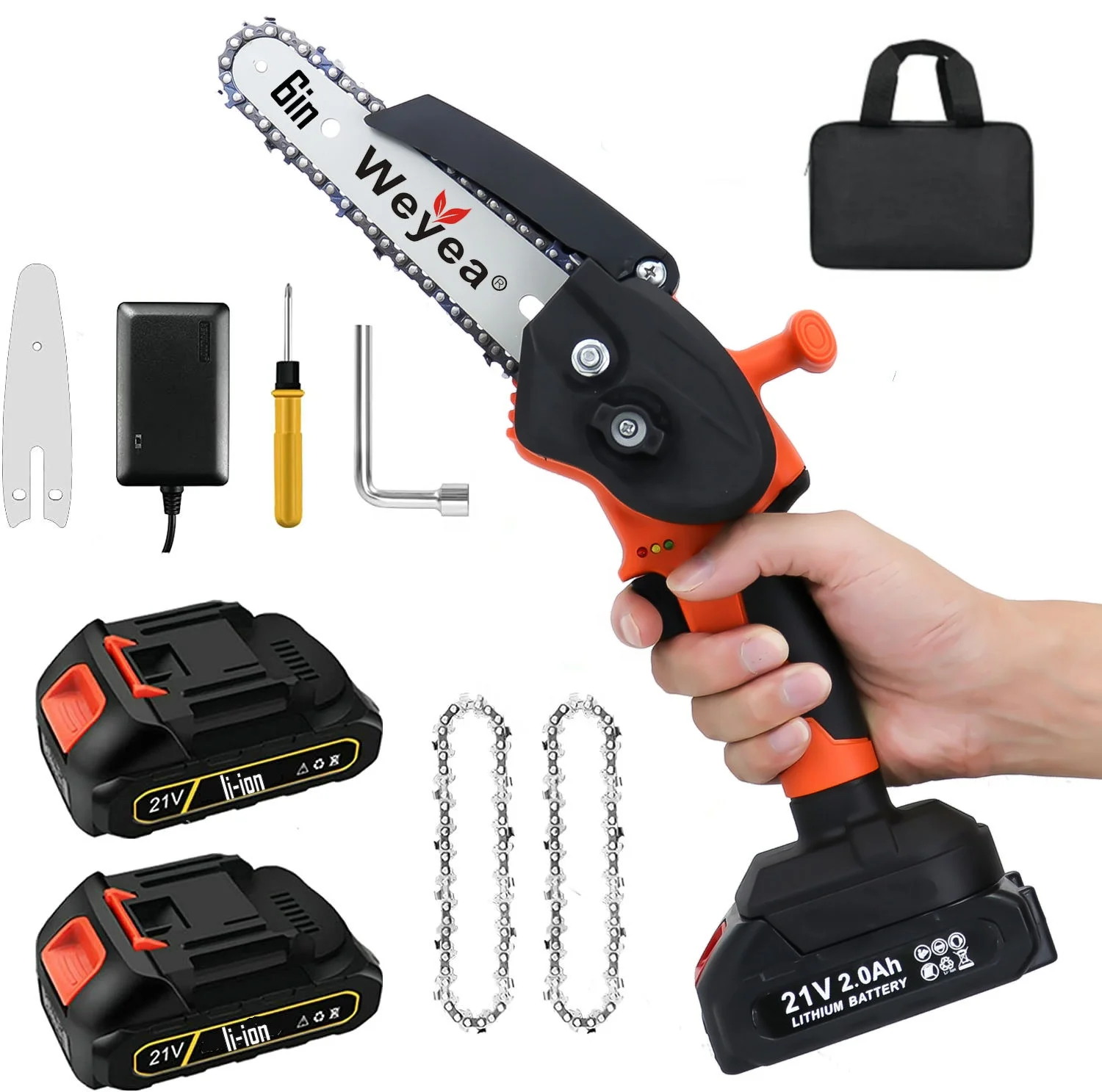 6 дюймов Мини бензопила; Новый дизайн с легкой 21V аккумуляторная литий-ионная аккумуляторная батарея цепная пила с резиновым держателем рукоятка