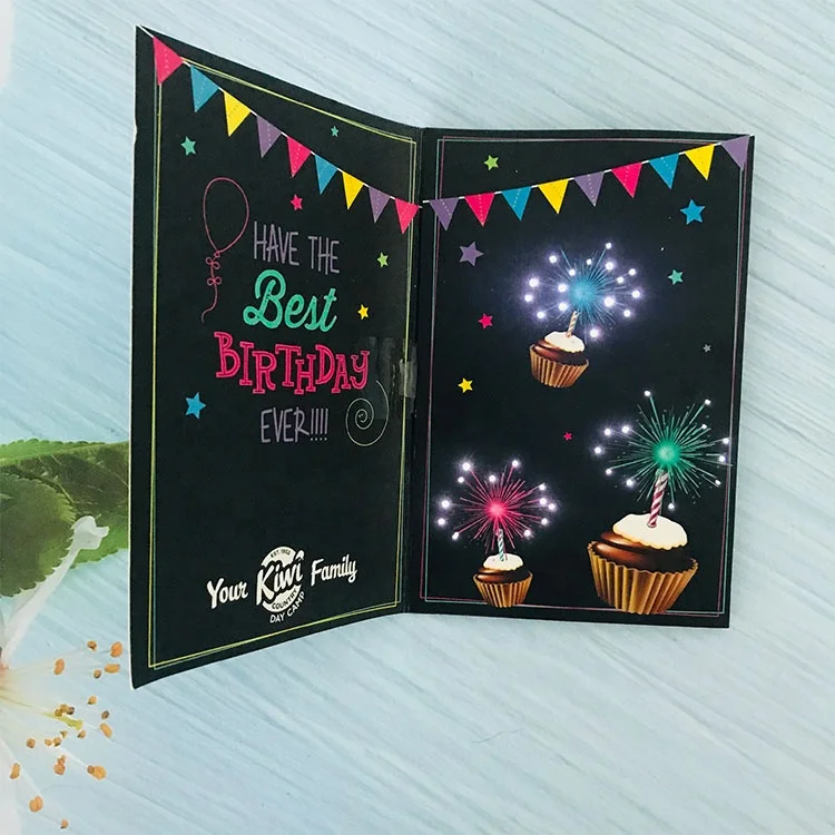 Hot sale cheap handmade happy birthday greeting card set with lights