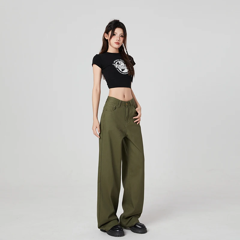 High Waisted Jeans Pants Denim Streetwear Vintage Stone Wash Loose Fit Side Pockets Jeans Denim Baggy women Pants Ladies