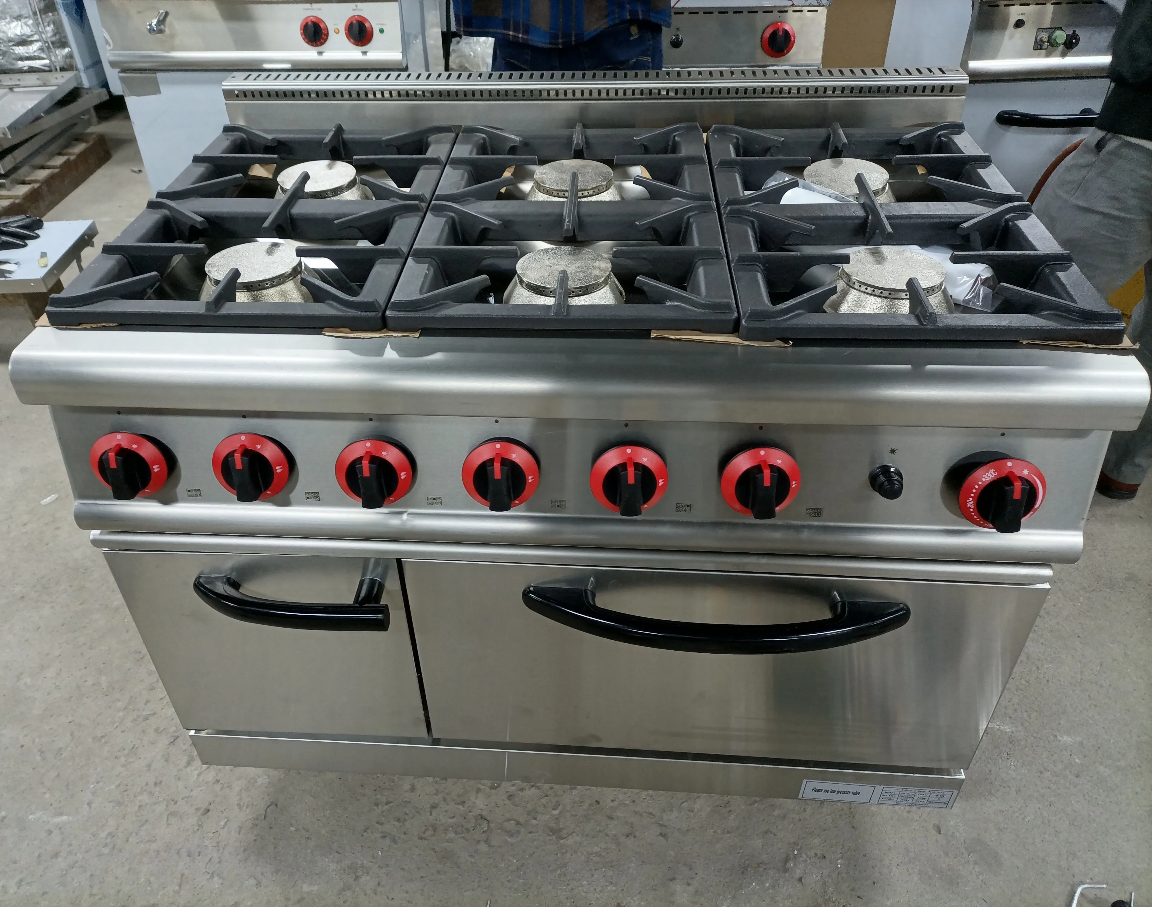 Commercial restaurant kitchen stainless steel 6 burner stove gas burner with oven