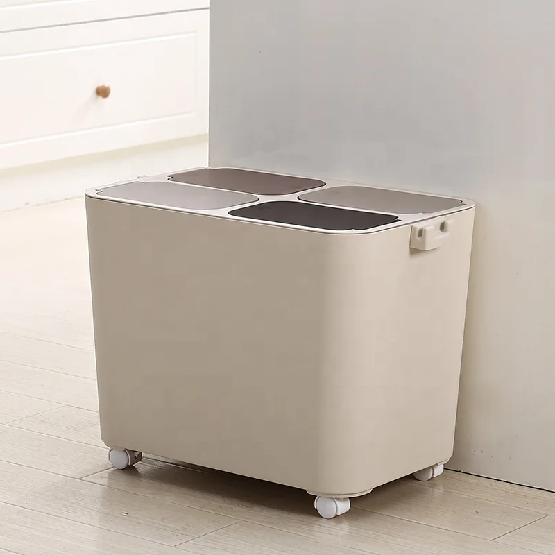 Kworld 3 in 1 Rectangular Garbage Sorting Compartments Energy-Saving Wheels Sanitary Handles