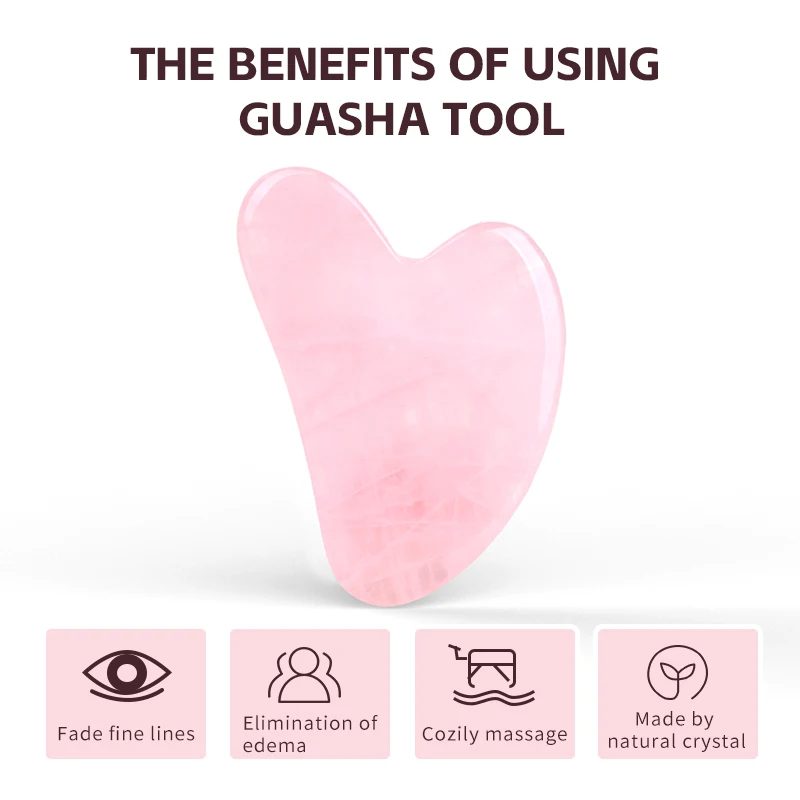 100% Natural Rose Quartz Heart Shape Facial Mini Guasha Board Custom Logo Pink Crystal Jade Stone Face Massage Gua Sha Tool