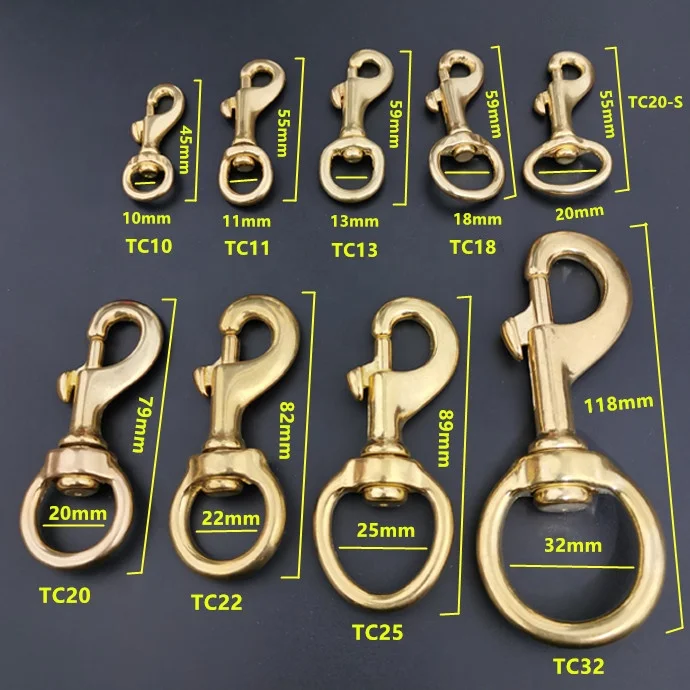 Factory price solid brass snap hook swivel snap hook clip carabiner for dog leash DIY Leather crafts