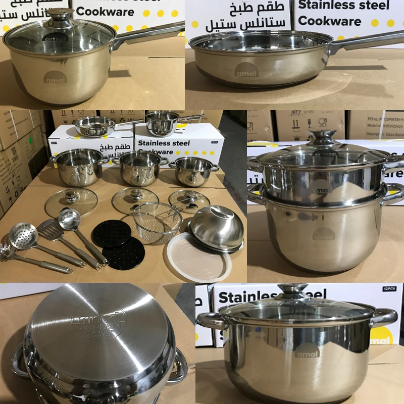 Заводской высококачественный индукционный кухонный набор посуды кастрюли кастрюль 18 шт. толстых кухонных принадлежностей из нержавеющей