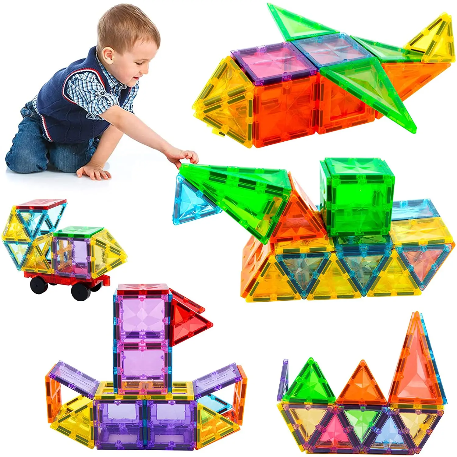 Factory Hot Sale DIY Building Blocks Educational Magnetic Tiles Building Toys 32 Pieces Sets Magnetic Building Blocks for Kids