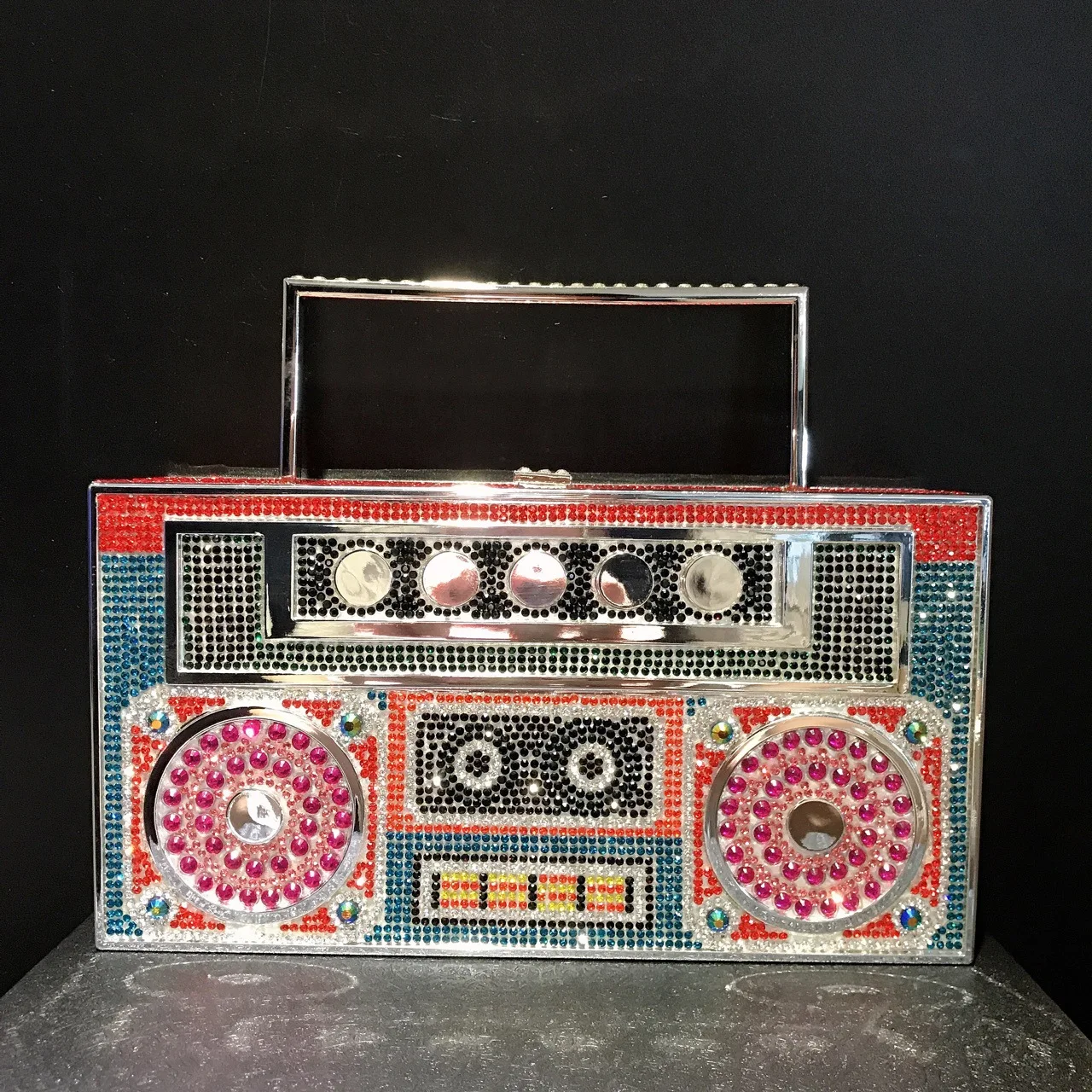 New Design Professional Boombox Clutch Radio Crystal Clutch Diamante Recorder Handbag