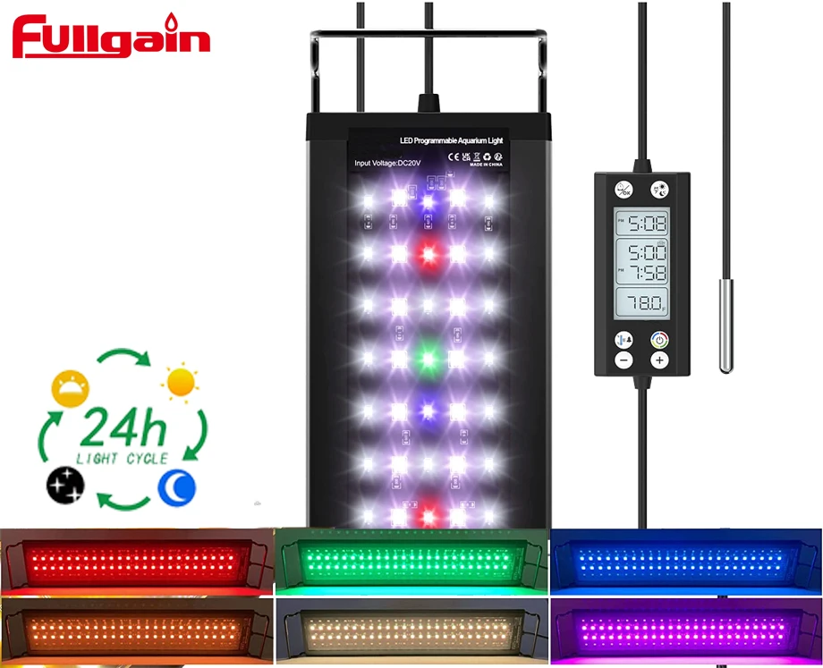 Fullgain FG178 Programmable Fish Tank aquarium Light with LCD Monitor Thermometer for Aquatic Plants Memory Function 24/7 Cycle