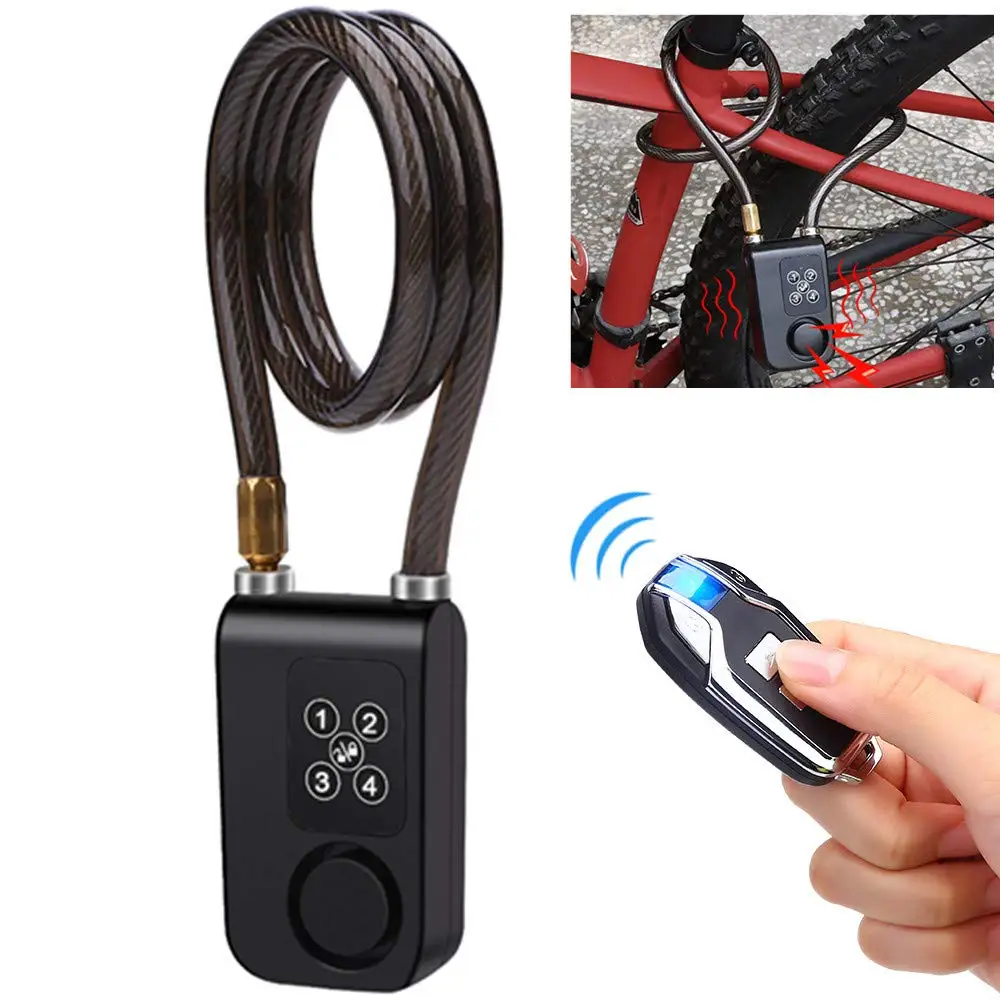 electric bike scooter parking lock with ear piercing alarm warehouse waterproof sturdy cable lock remote