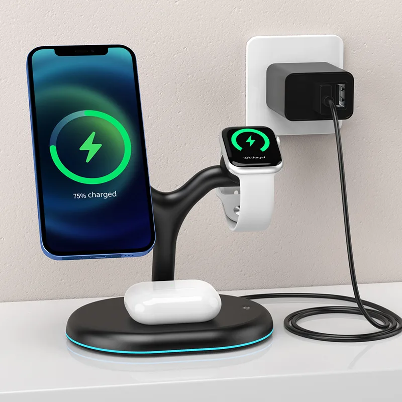 15W 3 in 1 Magnetic Wireless Charger Stand For iPhone 12 13 14 Pro Max Mini Apple Watch 8 Airpods QI Fast Charging Dock Station