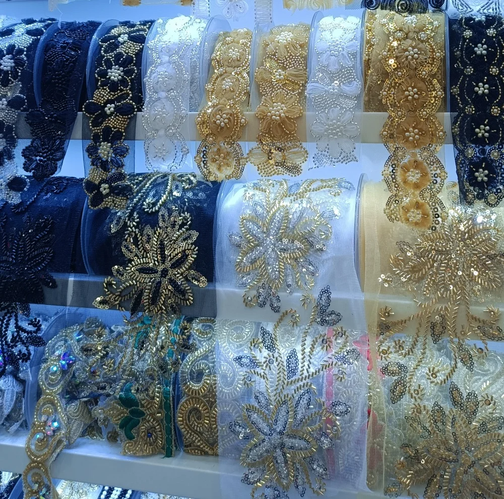 AFFINITY Custom Design Ribbon Pearl Golden Trim Black Tape Sewing Accessories Beaded Embroidery Lace Trim For Clothing Fashion
