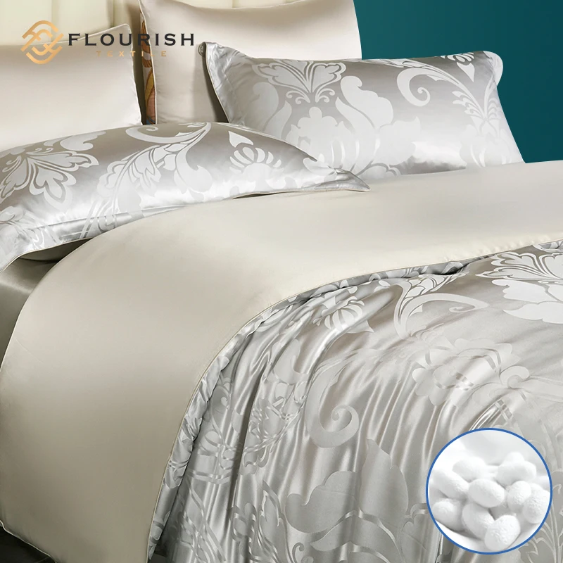 Flourish OEM ODM High Quality Solid Color King Size luxury silk jacquard bedding set Bedding Set Duvet Cover