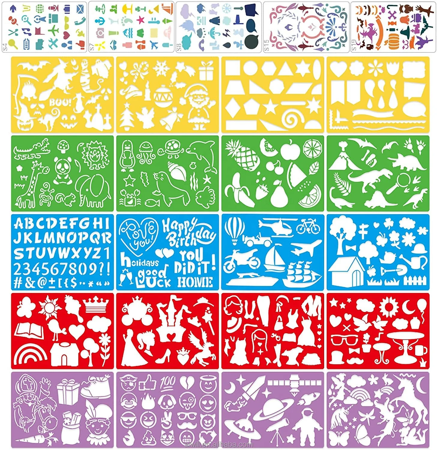 25 Pcs Plastic Stencils Set used for Kids Educational Toy Painting Washable Template Drawing Stencil