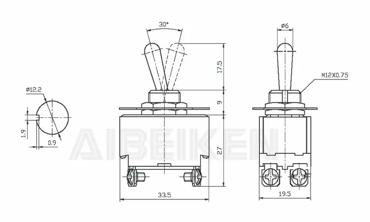 On Off On Metal 3 Position DPDT Momentary Black Toggle Switch Right Angle Toggle Switch With Cover
