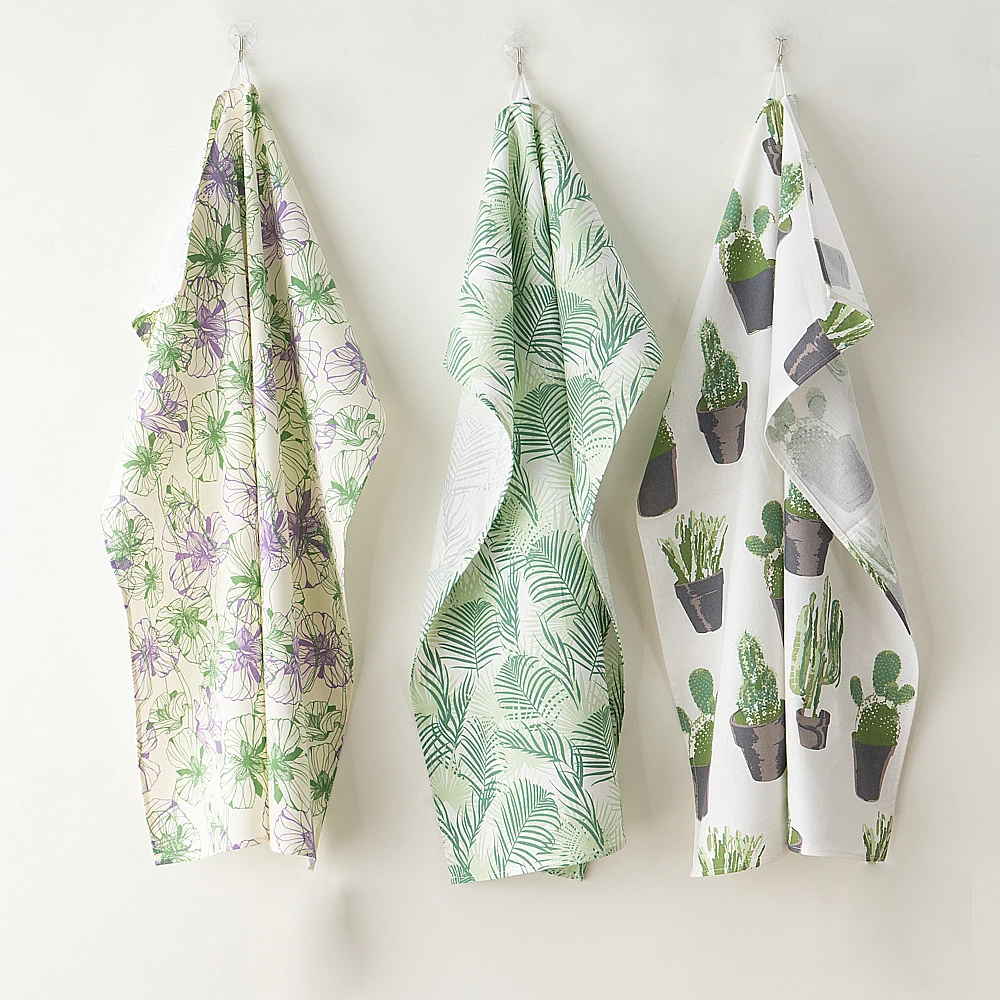 Tailored Pattern Print Floral Botanical Festive 100% Cotton Big Washable Tea Towel for Restaurant Kitchen Dining Party