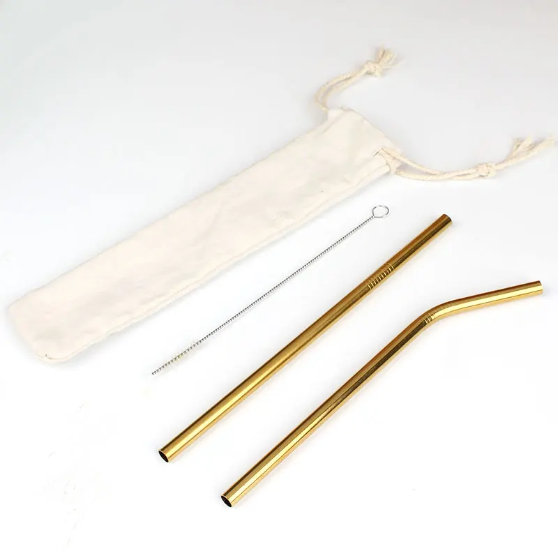 Custom Logo Stainless Steel 304 Reusable Metal Drinking Straw Set