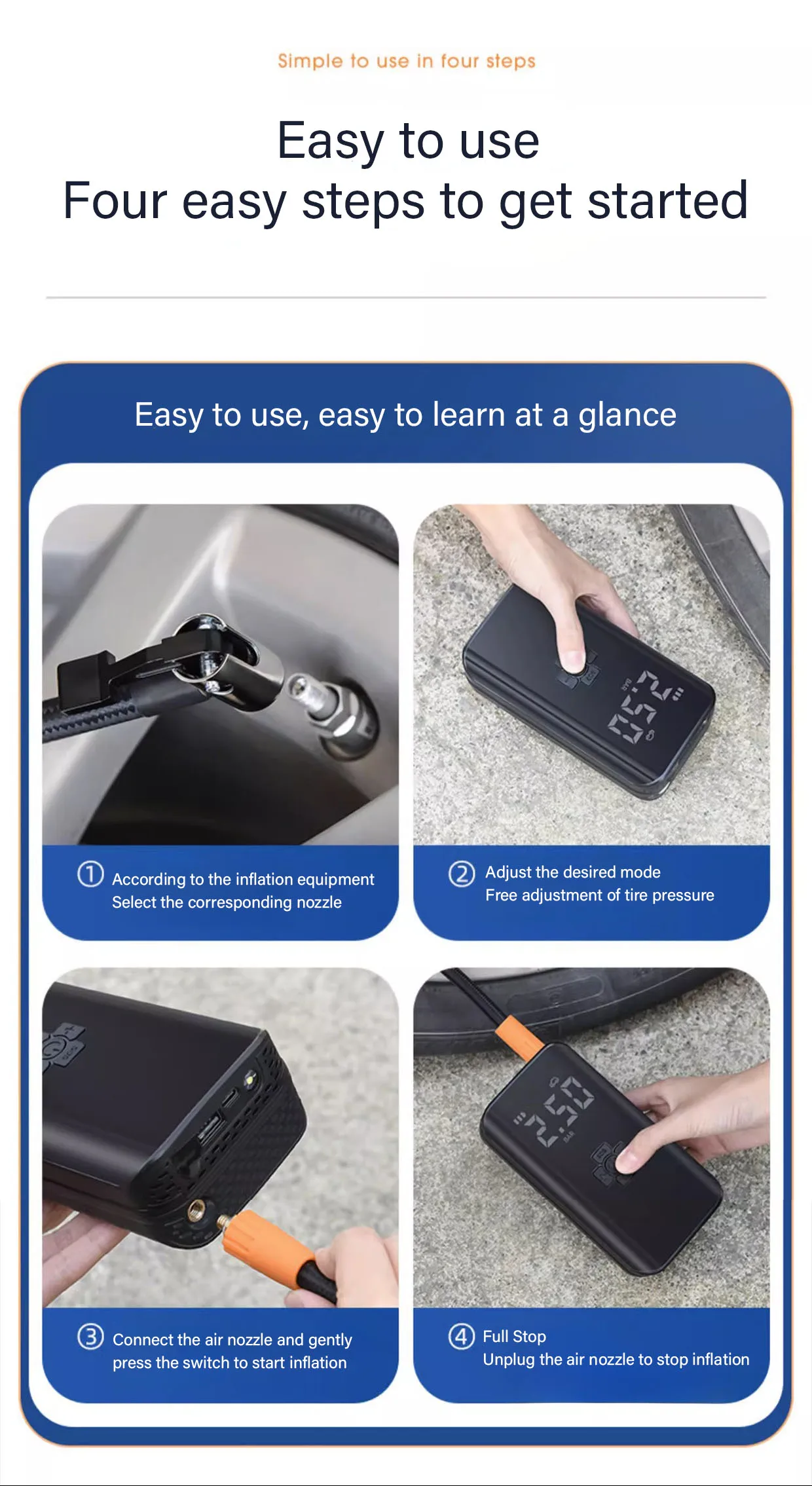 Mini Digital Display Car Tire Inflators LED Lighters Wireless Air Compressor ABS Cordless Air Pump For Car Bicycle Ball