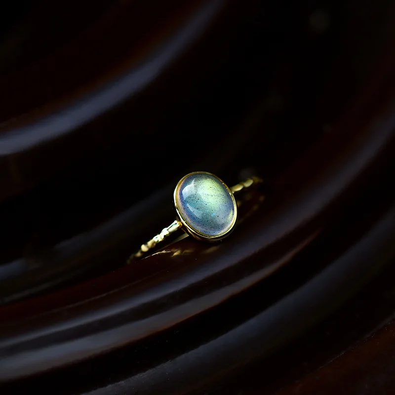 Silverbene Elegant Oval Natural Anemousite 925 Sterling Silver Ring