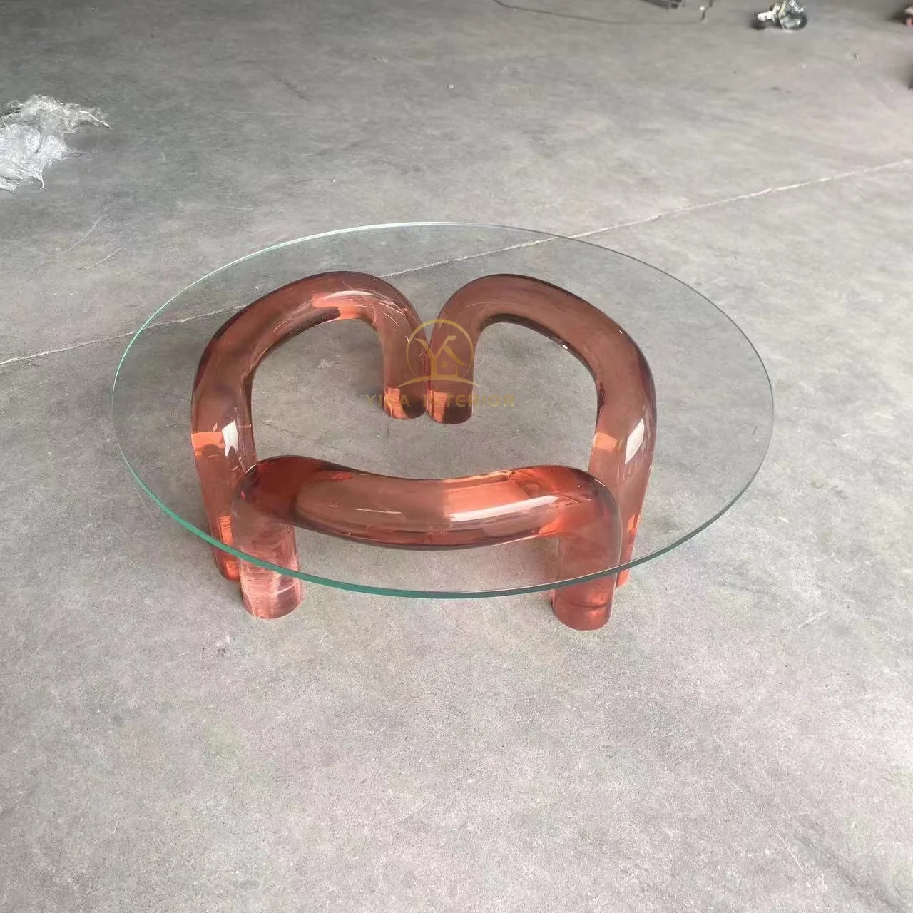 Light luxury modern design  acrylic coffee table pink green purple acrylic legs fairy style round top center table