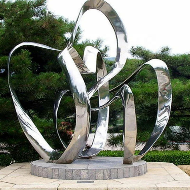 Customized Modern Polishing Large Size Plaza Decoration Sliver Lines Outdoor Stainless Steel Abstract Sculpture