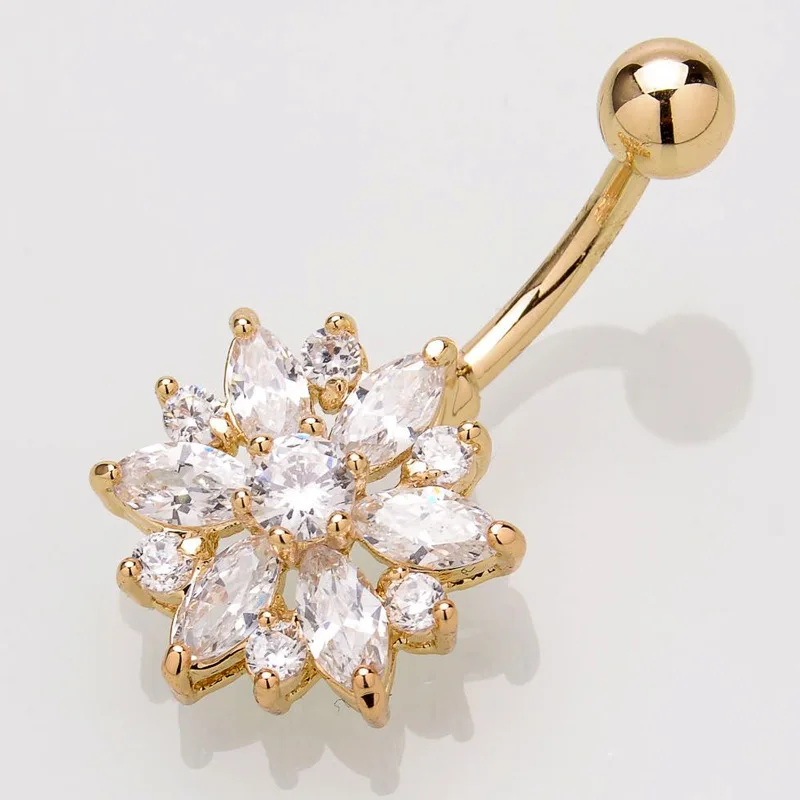 Single Bling Shiny Daisy Flower Crystal Zirconia Stainless Steel Belly Button Ring Navel Piercing Earring Sexy Body Jewelry