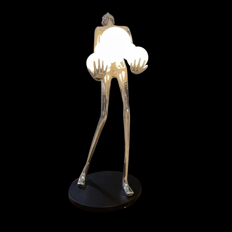Indoor Resin Black Sculpture People Floor Lamp Creative Art Human Body Sculpture Corner Standing Lamp