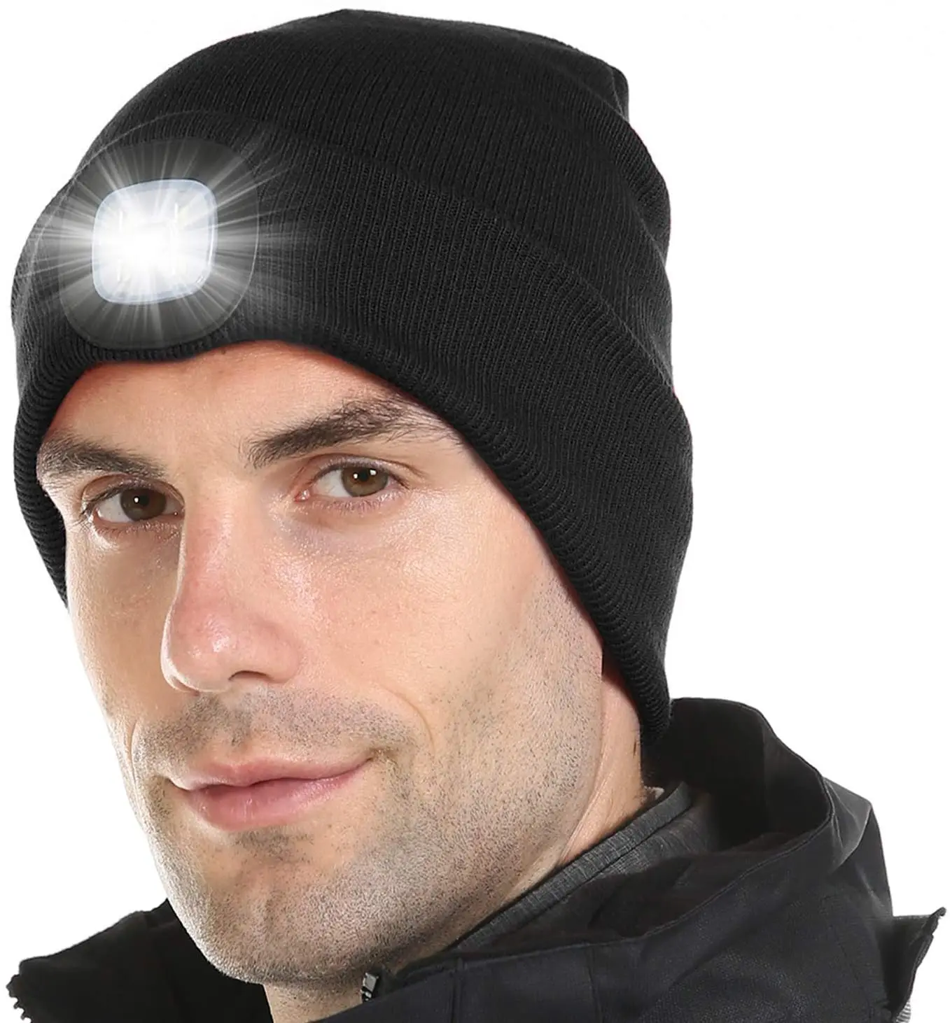 LED USB Rechargeable Unisex Beanie Hat With the Lights Gift For Men Dad Headlamp Hat Warm Winter Knitted Hat With Light