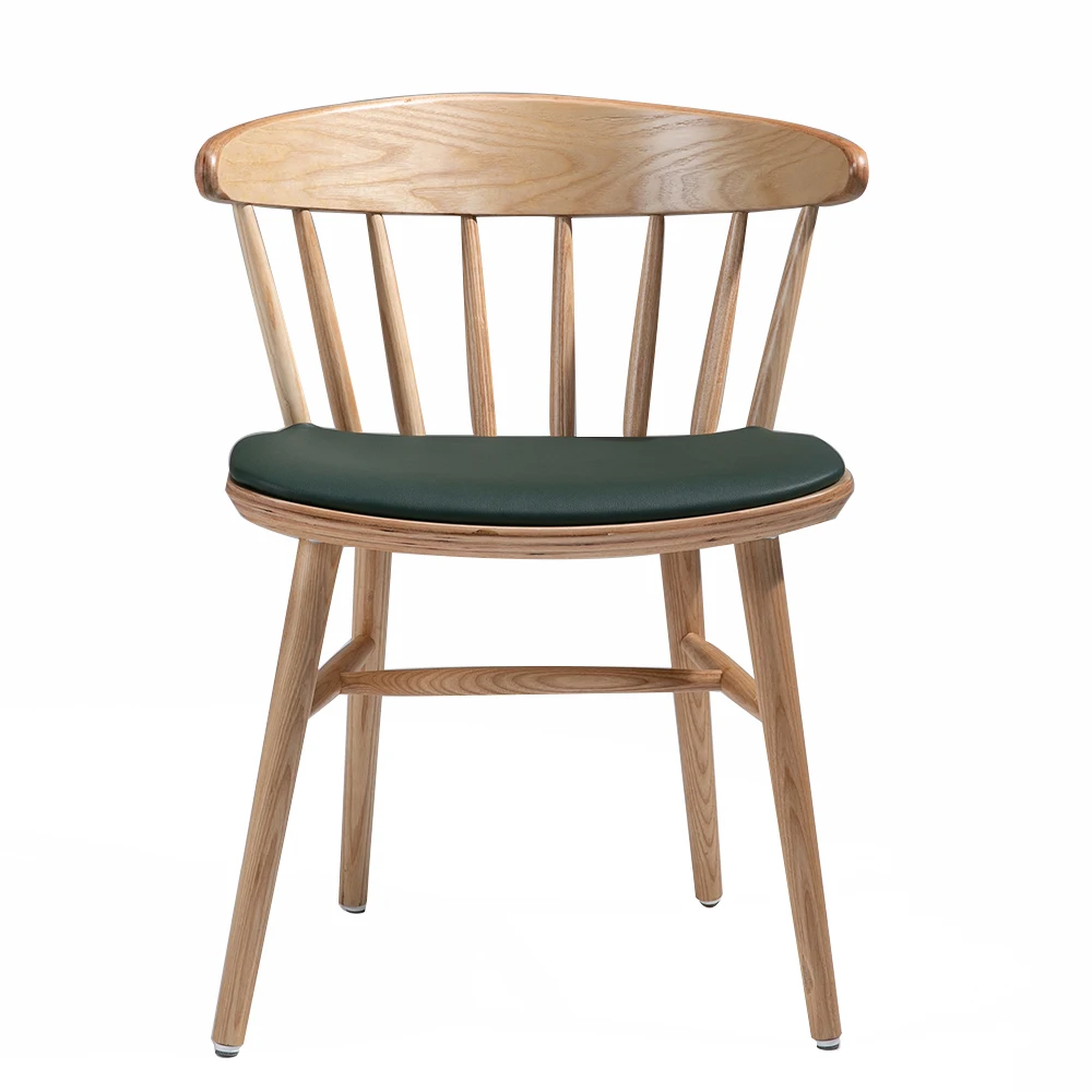 
American Design Solid Simple Pu Black Lacquer Seat Solid Wood Dining Chair 