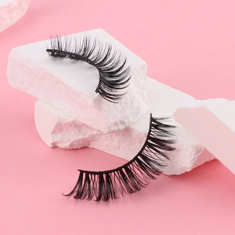 Hollyren Private Logo D Curl Russian Strip Eyelashes Vendor Wholesale Faux Mink Cruelty Free Vegan Volume Strip Lashes D Curl
