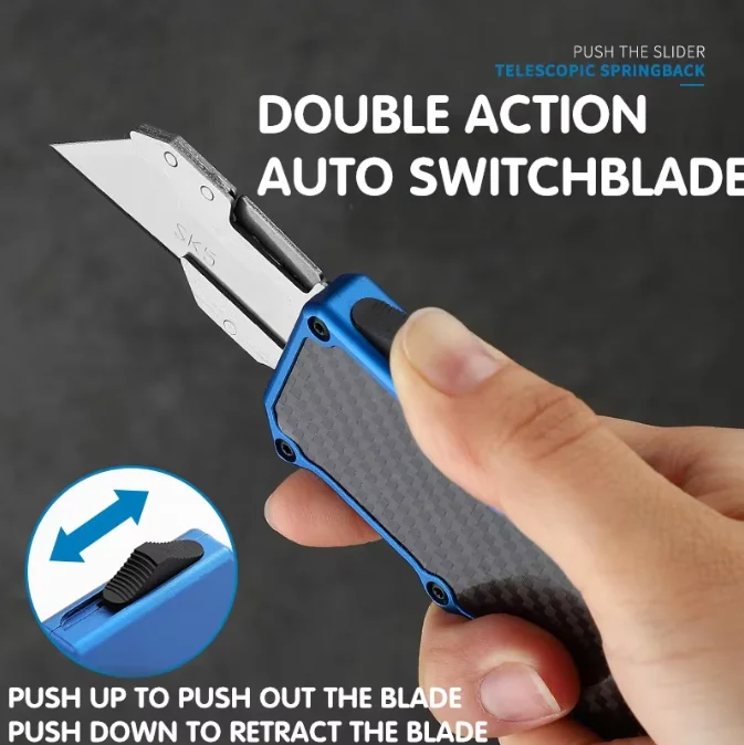 Cisivis Hot Sale Aluminum Alloy Shell Double Action Auto blade Box Cutter Razor Knife OTF Pocket Knife