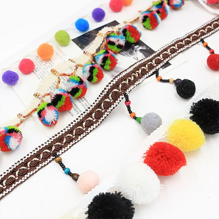 Rainbow Pom Pom Ball Fringe Trim Tassel Pompom Trim Ribbon for Clothing Curtain Pillow Accessory