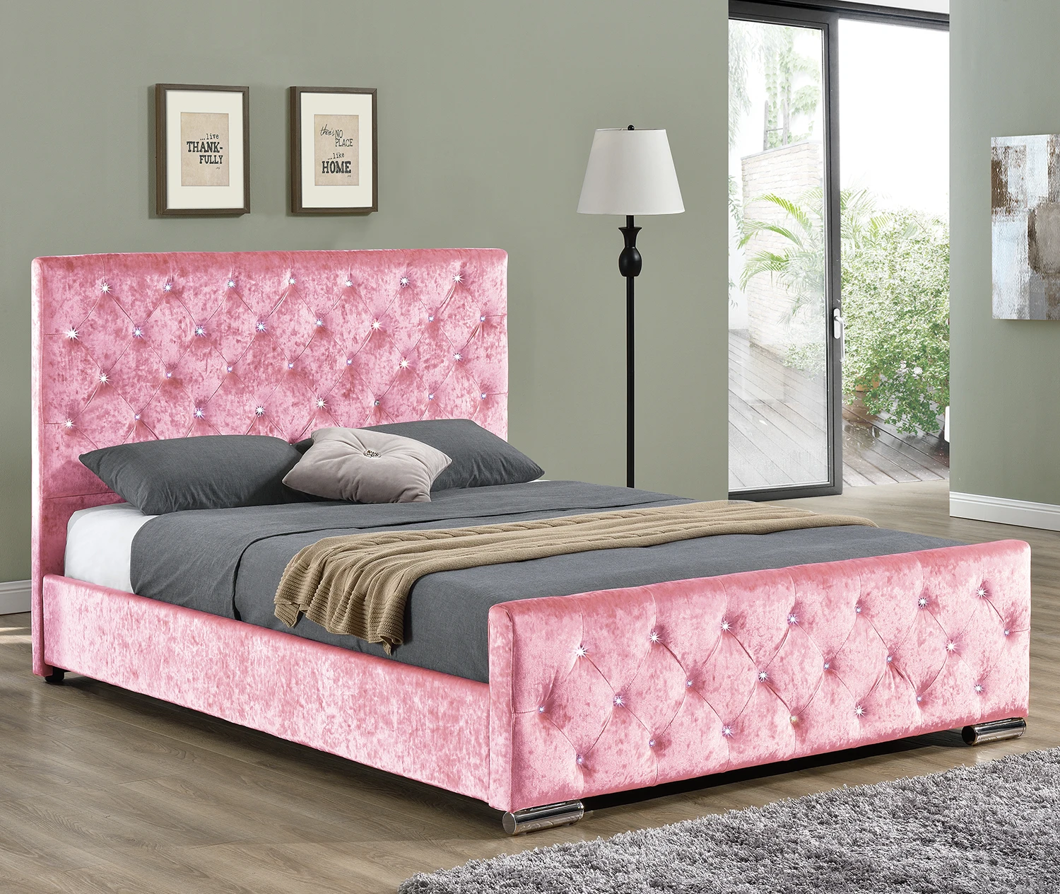 Fabric bed frame with gas lift storage