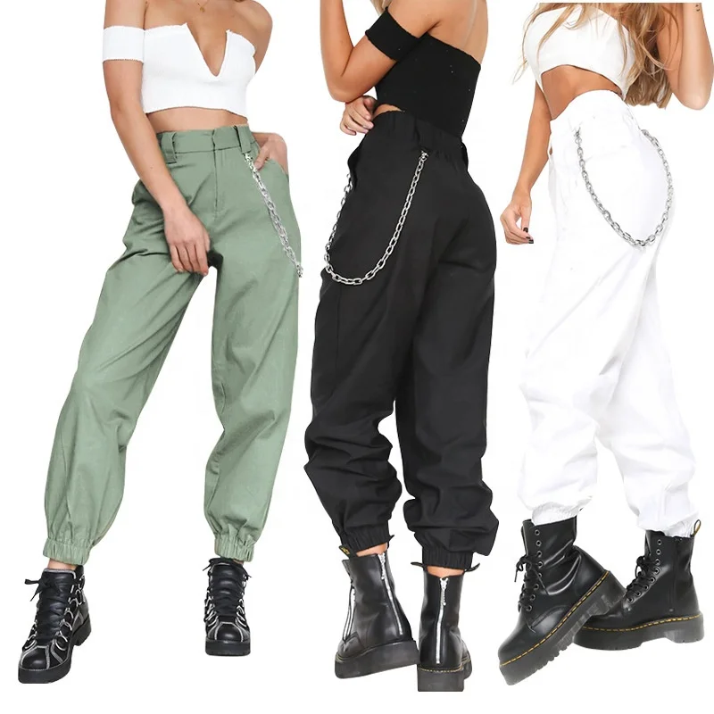 Solid Color Plus Size Girl Clothing Woman Guanlian Chain Pants Occasional Harem High Waist Loose Hip Hop Hippie Sports Long Pant
