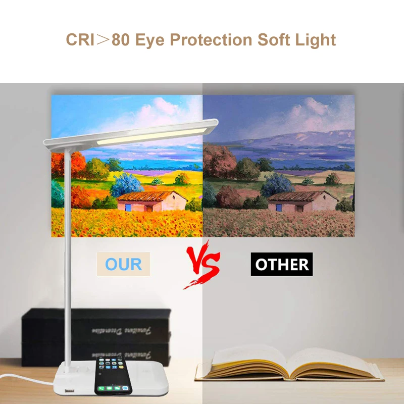 flexible folding 10 level dimming Children eye care children kids led table book study reading desk lamp with wireless charger