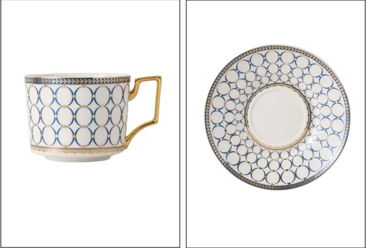 
Royal Classic Elegant Simple Pattern Drawing Golden Rim Coffee Tea Cup Sets With Spoon 