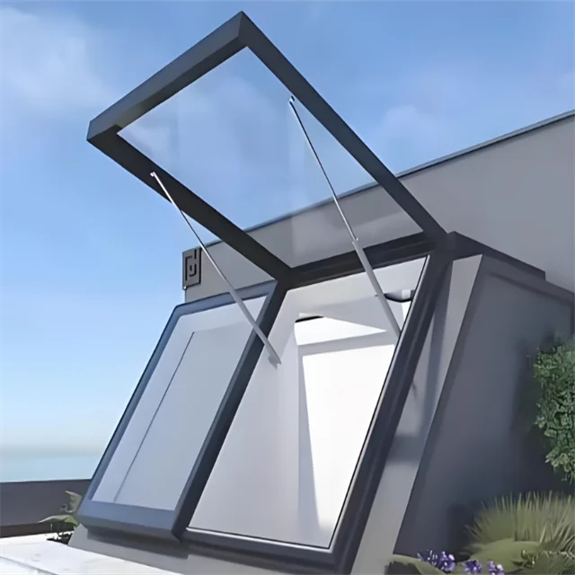 Steel frame vertical swing awning ceiling window electric aluminum alloy tempered glass skylight roof window skylight