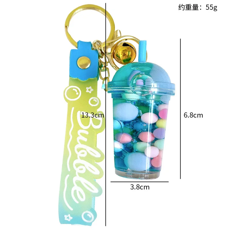 Acrylic Luminous Oil Sugar Soy Milk Tea Cup Keychain Car Pendant Floating Quicksand Couple Bag Key Chain Couples Gifts