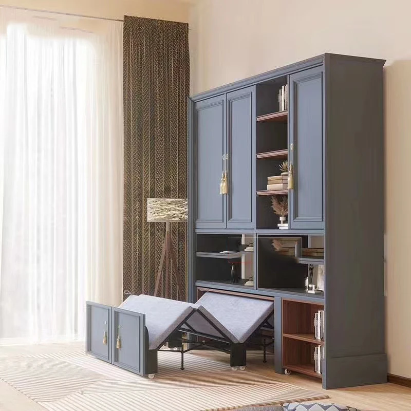 Multifunctional mobile lunch break folding bed home office burlap two-fold simple bed cabinet folding bed