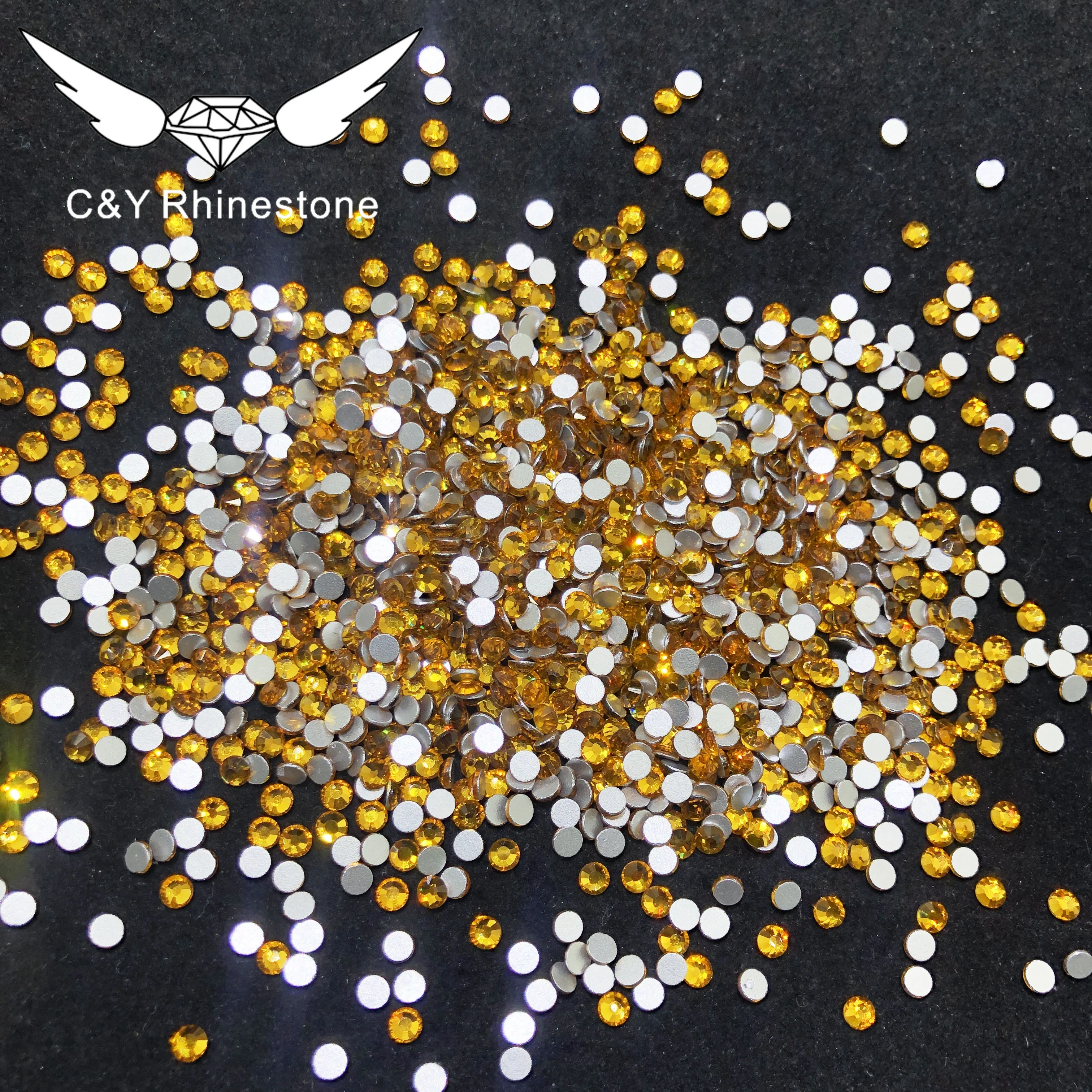 C&Y Wholesale Glass Crystal Colorful FlatBack Non Hot Fix Yellow Topaz Rhinestone