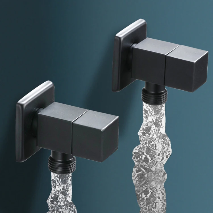 Luxury Black Angle Valve 2 way 1/2 Square Valve Quick Open Wall Mounted Toilet Water Stop Kran Angle Valve
